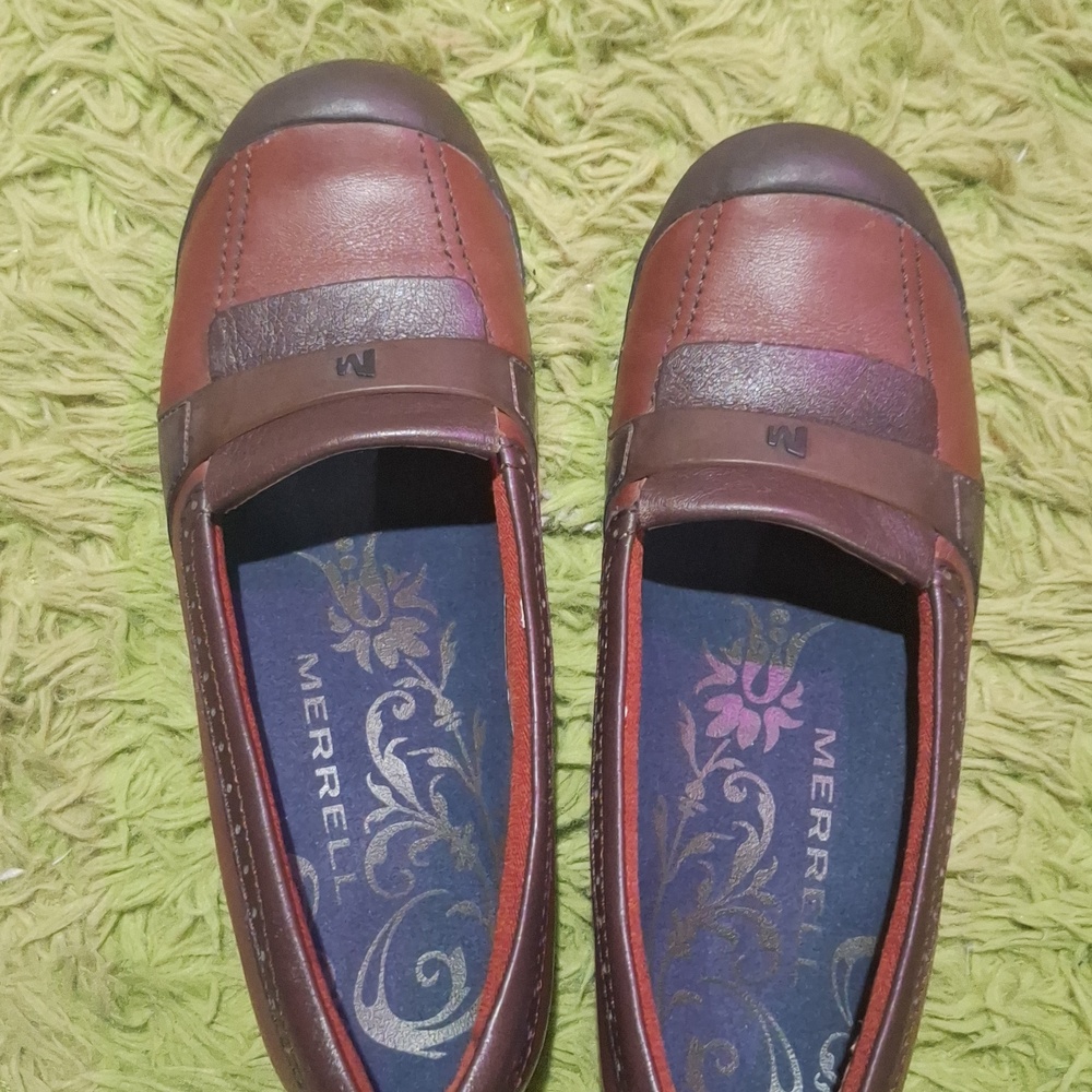 Merrell Slip-On Leather Loafers in Deep Red/Brown